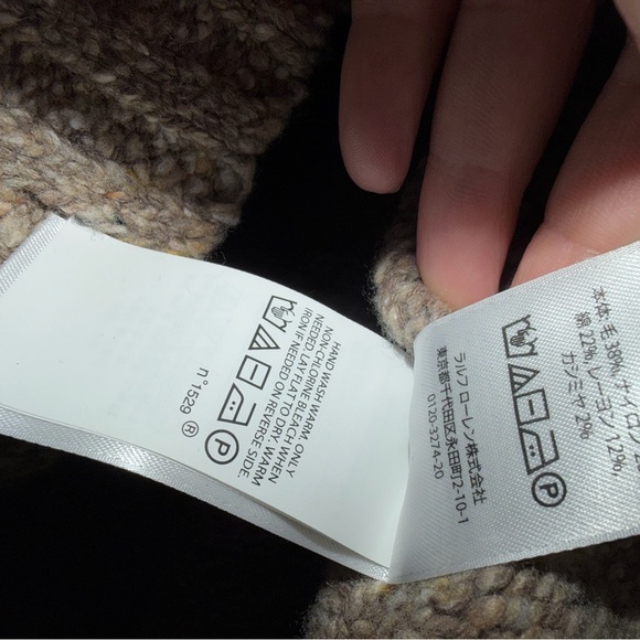 Ralph Lauren Sweater with Yellow RL on Beige/Grey Knit Men’s Size Medium - Picture 6 of 6